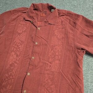 Tommy Bahama Shirt Mens XL Red S/S Floral Hawiian Silk Beach Vacation Palm Tree